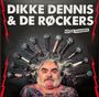 „DIKKE DENNIS & DE RØCKERS“, „KOP EN SCHOUDERS“. Gesicht mit Mikrofonen wie Strahlen umringt, blitzeartige Verzierungen.