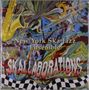 "New York Ska-Jazz Ensemble", "SKALLABORATIONS". Hintergrund aus abstrakten, bunten Mustern, gelbes Saxophon.