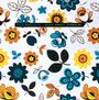 Text: "FILA BRAZILLIA - BLACK MARKET GARDENING". Illustration mit bunten Blumen und Blättern in Blau, Gelb und Orange.