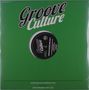 "Groove Culture" in geschwungener Schrift auf grünem Hintergrund. Vinyl-Schallplatte in der Mitte.