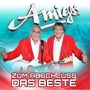 Text: "Amigos" und "Zum Abschluss Das Beste". Zwei Männer in roten Jacken, halten Gitarren, zeigen Daumen hoch.