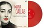 "Maria Callas: Her Greatest Arias", Illustration einer Frau neben rotem Vinyl, Text: Puccini, Bellini, Donizetti, Verdi.