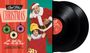 „Cool Blue Christmas“, „Mr. Santa Claus (Bring Me My Baby)“, Vinyl-Schallplatten, ein Weihnachtsmann und ein Mädchen.