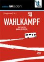 "Wahlkampf", ein Film von Harald Friedl. Roter Hintergrund, weißer Camper, Festival-Logos oben.