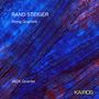 Text: "RAND STEIGER String Quartets JACK Quartet". Hintergrund: Abstrakte blaue und rote Muster, Logo unten.