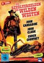 "Die Revolverhelden des Wilden Westens" steht groß geschrieben. Western-Motiv: Ein Cowboy zieht seinen Revolver.