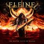 Text: "ELEINE" oben, "THE WATER TASTE OF BLOOD" unten. Eine Figur mit brennendem Schwert steht in flammendem Wasser.