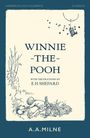 "Winnie-the-Pooh, with decorations by E.H. Shepard". Illustration: Winnie hängt an einem Ballon von Bienen umgeben.