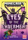 Text: "MINECRAFT IRONSWORD ACADEMY", "EYES OF THE ENDERMEN!", "NEW SERIES!", "AN OFFICIAL MINECRAFT ADVENTURE". Endermen-Illustration.