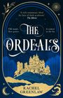 Text: "Cover to be revealed. The Ordeals. Rachel Greenlaw." Blau-weißer Hintergrund mit Logo unten.