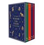 "The Original Winnie-the-Pooh Collection" auf dunkelblauer Box, goldene Zeichnungen von Figuren. Vier bunte Buchrücken.