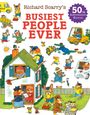 "Richard Scarry’s Busiest People Ever, 50th Anniversary Edition." Blick auf bunte, fröhliche Tiere bei verschiedenen Aktivitäten.