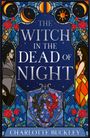 „The Witch in the Dead of Night“ von Charlotte Buckley. Illustration im Stil eines bunten Mosaiks mit zwei Figuren und Drachen.