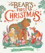 Text: "Bear's First Christmas" von Roxana & Shelby De Rond. Illustration: Tiere mit Kränzen, Geschenken und weihnachtlicher Dekoration.