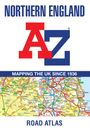 "NORTHERN ENGLAND", Logo "A-Z", "MAPPING THE UK SINCE 1936", darunter eine bunte Straßenkarte, "ROAD ATLAS".