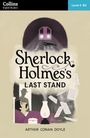 "Sherlock Holmes's Last Stand" von Arthur Conan Doyle. Illustration: Zug in Tunnel, Mann im Bett, Schattenfigur, Karten, Lampe.