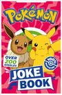 „Pokémon Joke Book“, „Over 200 Giggles“, „100% Official“. Pikachu und Evoli vor pinkem Hintergrund.