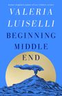 VALERIA LUISELLI BEGINNING MIDDLE END. Illustration: Blauer Vulkan, goldener Kreis.