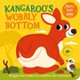 „KANGAROO'S WOBBLY BOTTOM“ und „Wiggle the sliders to wobble the bottoms!“ Ein rotes Känguru mit Baum und Vogel.