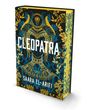 Text: "CLEOPATRA" und "SAARA EL-ARIFI". Kunstvolle Illustration mit goldenen und blauen Mustern auf schwarzem Hintergrund.