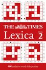 „THE TIMES Lexica Book 2“. „400 addictive word slide puzzles“. Vier Wortgitterrätsel auf rotem Hintergrund.