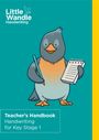 "Teacher’s Handbook Handwriting for Key Stage 1" zeigt eine Illustration eines Vogels mit Stift und Block auf blauem Hintergrund.