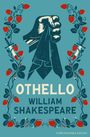 "OTHELLO WILLIAM SHAKESPEARE" steht in großen Buchstaben, darunter "SUPER-READABLE EDITION". Illustrationen von Erdbeeren und Dolchen.