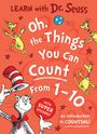 "LEARN with Dr. Seuss. Oh, the Things You Can Count From 1-10. WITH SUPER STICKERS! An introduction to COUNTING!" Illustration mit Cartoon-Figuren.