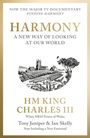 Titel: "Harmony: A New Way of Looking at Our World". Autor: King Charles III. Illustration: Landschaft mit Kirche.