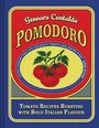 Bucheinband mit dem Titel "Pomodoro", rote Tomaten-Illustration in der Mitte, blauer Hintergrund.