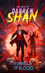 "The Saga of Darren Shan" in gelber Schrift und "Tunnels of Blood" in blauer Schrift auf einem düsteren Tunnel-Hintergrund.