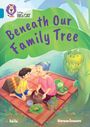 Titel: Beneath Our Family Tree. Illustration: Ein Kind und eine ältere Frau sitzen auf einer Decke, umgeben von Essen.