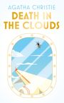 "AGATHA CHRISTIE DEATH IN THE CLOUDS" oben. Flugzeugfenster zeigt eine gelbe Wespe, Flügel und Wolken, stilisierte Illustration.