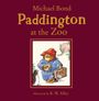 "Paddington at the Zoo" von Michael Bond. Illustration von einem Bär mit rotem Hut, Koffer und einem Elefanten im Hintergrund.