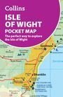 "Collins Isle of Wight Pocket Map" steht oben. Darunter Karte mit Orten wie Sandown und Shanklin, markiert durch Symbole.