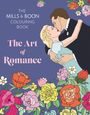 "The Mills & Boon Colouring Book: The Art of Romance" zeigt ein Paar im innigen Kuss vor bunten Blumen.