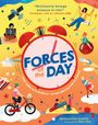 "FORCES of the DAY", darunter Szenen wie ein Kind auf einer Schaukel, ein Radfahrer, und bunte Symbole auf hellem Hintergrund.