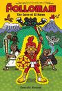 "POLLOMAN: The Curse of El Raton" von Gonzalo Alvarez. Illustration mit Figuren in bunten Kostümen vor Vulkanen.