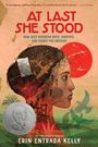 AT LAST SHE STOOD. Illustrationen zeigen eine Frau mit Landschaft, Vögeln und Projektionen in ihrem Profil.