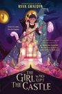 Texte: "RYAN GRAUDIN", "Protect the castle. Save the kingdom.", "THE GIRL WHO KEPT THE CASTLE". Eine Illustration mit einem Mädchen, Katze, Schloss.