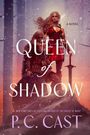 "Queen of Shadow" von P.C. Cast: Illustration einer Kriegerin mit Schwert, begleitet von einem knienden Krieger im Schnee.
