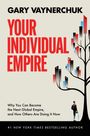 GARY VAYNERCHUK: YOUR INDIVIDUAL EMPIRE. Illustration eines Baumes mit Gebäuden als Blätter und einer Person mit Aktentasche.
