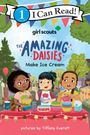 „I Can Read! 1“, „girl scouts“, „The Amazing Daisies Make Ice Cream“. Drei fröhliche Kinder sitzen an einem Tisch mit Eiscreme-Zutaten.