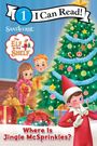 Text oben: "I Can Read!"; unten: "Where Is Jingle McSprinkles?". Illustration mit Tannenbaum und Elf.