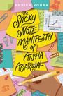Verschiedene bunte Notizzettel überlappen sich. In der Mitte steht groß „The Sticky Note Manifesto of Aisha Agarwal“. Eine Hand hält einen Stift.