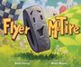 „Flyer McTire“ steht in großen Buchstaben. Ein fröhlicher Reifen rollt durch eine grüne Landschaft, ein Bauernhof im Hintergrund.