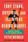 "TONY STARK, ODYSSEUS, AND THE MYTHS BEHIND MARVEL" in Weiß; Silhouette eines Helden mit Schild.