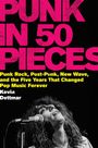 "PUNK IN 50 PIECES" in pink, Info zu Punk-Stilen in Gelb, Autor: Kevin Dettmar. Schwarz-Weiß-Foto einer Frau am Mikrofon.