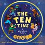 "The Ten Tins: A What's Inside Mystery." Kinder, Kekse und Spielsachen umrahmen den Titel.
