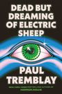 "DEAD BUT DREAMING OF ELECTRIC SHEEP." Ein grün funkelndes Auge mit einem stilisierten schwarzen Schaf.